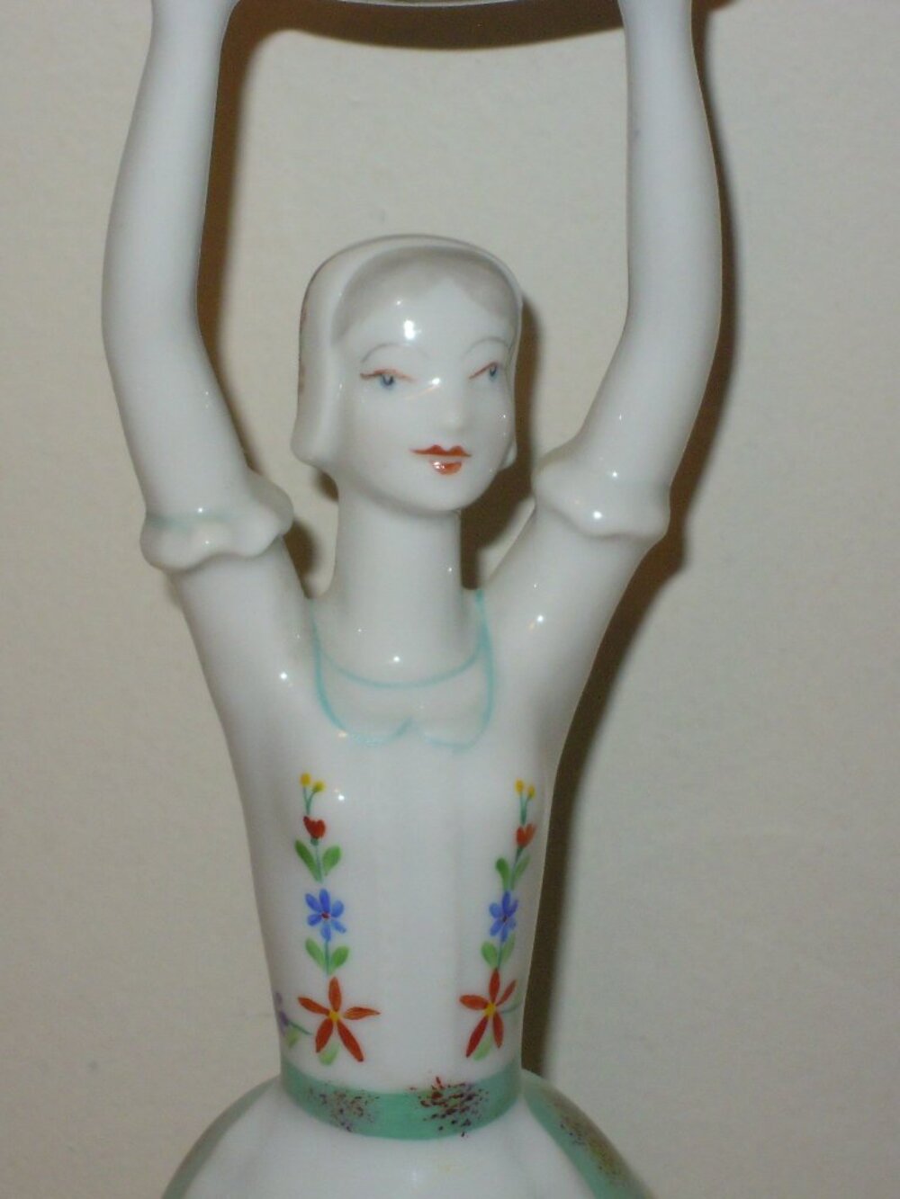Hollohaza Hungary Folk Porcelain Figurine Girl Pillow Dancer 11”  MCM Vintage